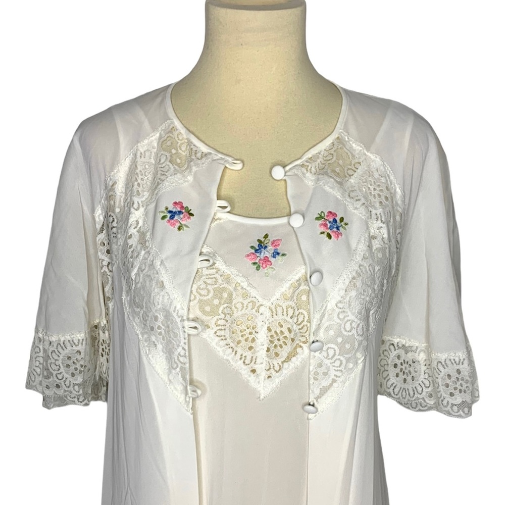 Vintage peignoir nightgown & robe set, S, soft white
